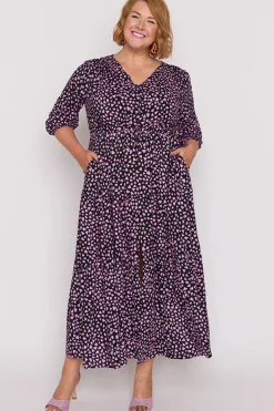Lorraine Fit & Flare Dresses | Maxi Dresses*Adeline Abstract Hearts Black Pink Maxi Dress