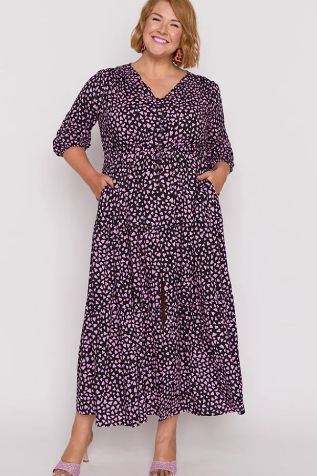 Lorraine Fit & Flare Dresses | Maxi Dresses*Adeline Abstract Hearts Black Pink Maxi Dress