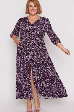 Lorraine Fit & Flare Dresses | Maxi Dresses*Adeline Abstract Hearts Black Pink Maxi Dress