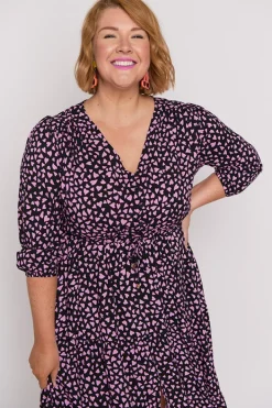 Lorraine Fit & Flare Dresses | Maxi Dresses*Adeline Abstract Hearts Black Pink Maxi Dress