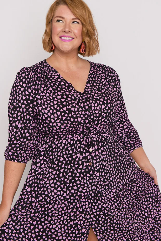 Lorraine Fit & Flare Dresses | Maxi Dresses*Adeline Abstract Hearts Black Pink Maxi Dress