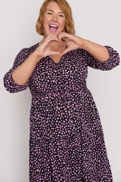 Lorraine Fit & Flare Dresses | Maxi Dresses*Adeline Abstract Hearts Black Pink Maxi Dress