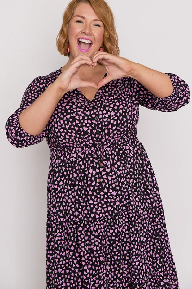 Lorraine Fit & Flare Dresses | Maxi Dresses*Adeline Abstract Hearts Black Pink Maxi Dress