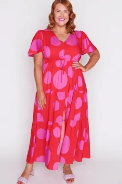 Lorraine Designs Casual Dresses | Fit & Flare Dresses*Alexia Splotched Pink & Red Dress