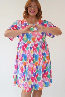 Lorraine Designs Loose Dresses | Casual Dresses*Allsorts Painterly Rainbow Hearts Dress