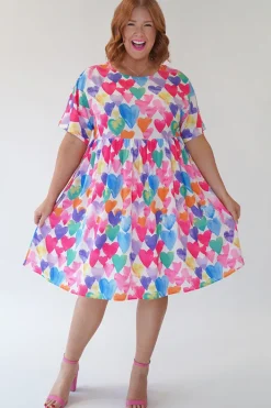 Lorraine Designs Loose Dresses | Casual Dresses*Allsorts Painterly Rainbow Hearts Dress