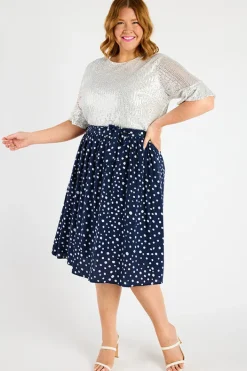 Lorraine Skirts*Ally Navy & White Flecks Skirt