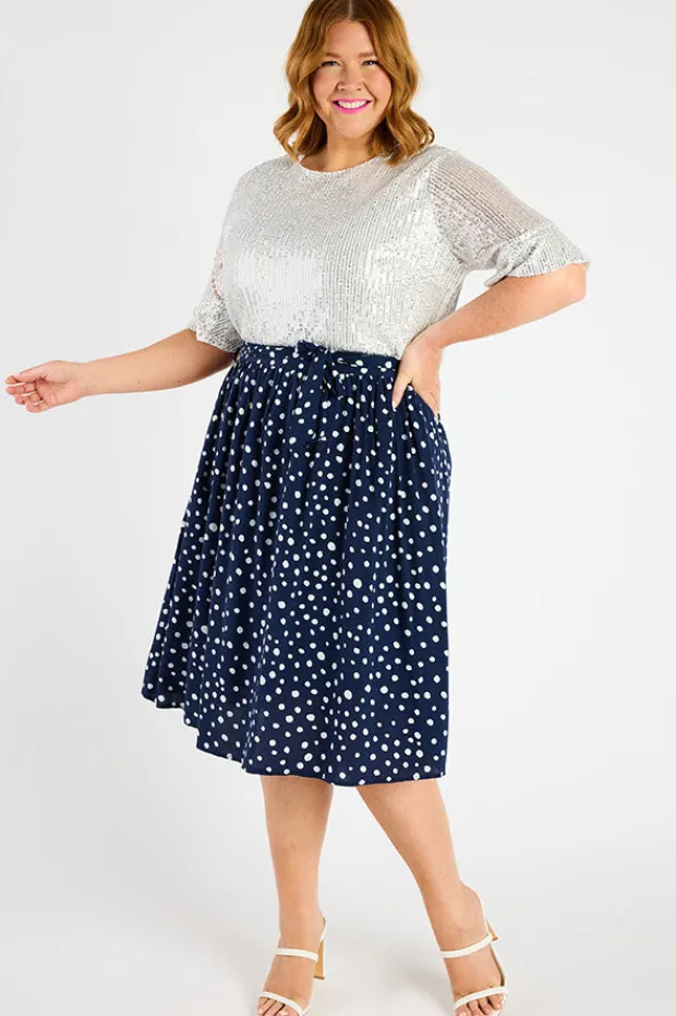 Lorraine Skirts*Ally Navy & White Flecks Skirt