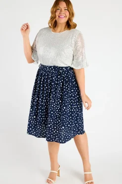 Lorraine Skirts*Ally Navy & White Flecks Skirt