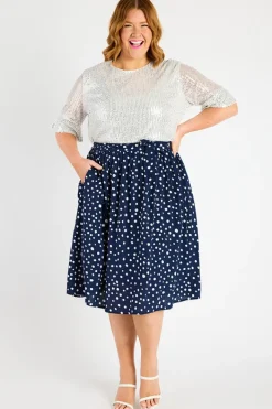 Lorraine Skirts*Ally Navy & White Flecks Skirt