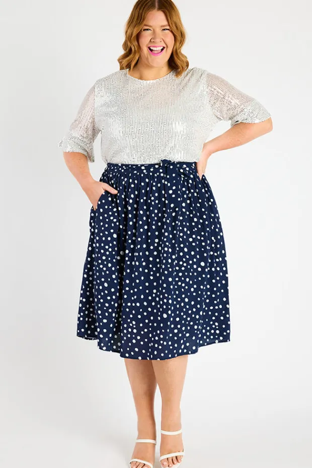 Lorraine Skirts*Ally Navy & White Flecks Skirt