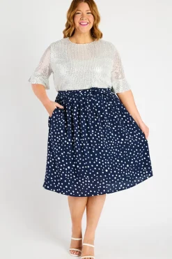 Lorraine Skirts*Ally Navy & White Flecks Skirt