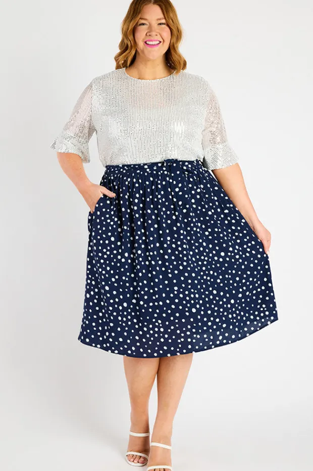 Lorraine Skirts*Ally Navy & White Flecks Skirt