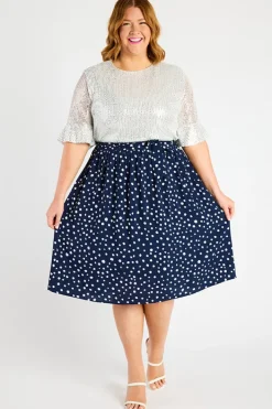 Lorraine Skirts*Ally Navy & White Flecks Skirt
