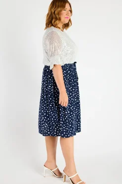 Lorraine Skirts*Ally Navy & White Flecks Skirt
