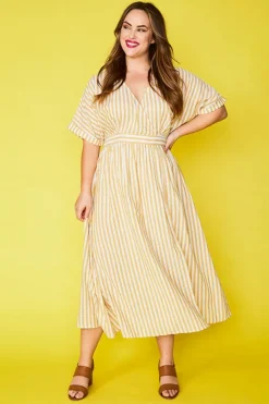 Lorraine Designs Casual Dresses | Fit & Flare Dresses*Angie Mustard Stripe Wrap Dress