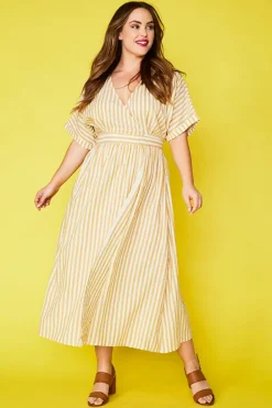 Lorraine Designs Casual Dresses | Fit & Flare Dresses*Angie Mustard Stripe Wrap Dress