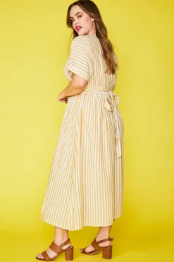 Lorraine Designs Casual Dresses | Fit & Flare Dresses*Angie Mustard Stripe Wrap Dress