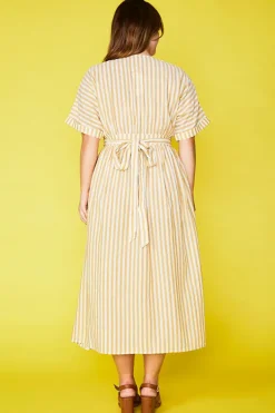 Lorraine Designs Casual Dresses | Fit & Flare Dresses*Angie Mustard Stripe Wrap Dress