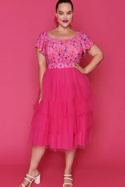 Lorraine Designs Fit & Flare Dresses | Off The Shoulder Dresses*Aspen Pink Confetti Dress
