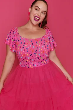 Lorraine Designs Fit & Flare Dresses | Off The Shoulder Dresses*Aspen Pink Confetti Dress