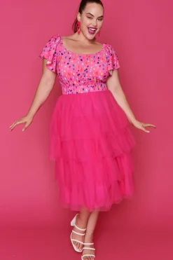 Lorraine Designs Fit & Flare Dresses | Off The Shoulder Dresses*Aspen Pink Confetti Dress