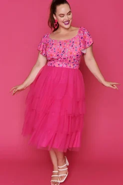 Lorraine Designs Fit & Flare Dresses | Off The Shoulder Dresses*Aspen Pink Confetti Dress