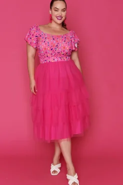 Lorraine Designs Fit & Flare Dresses | Off The Shoulder Dresses*Aspen Pink Confetti Dress