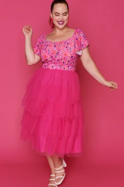 Lorraine Designs Fit & Flare Dresses | Off The Shoulder Dresses*Aspen Pink Confetti Dress