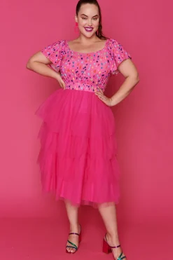 Lorraine Designs Fit & Flare Dresses | Off The Shoulder Dresses*Aspen Pink Confetti Dress