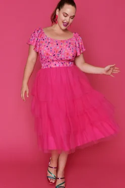 Lorraine Designs Fit & Flare Dresses | Off The Shoulder Dresses*Aspen Pink Confetti Dress