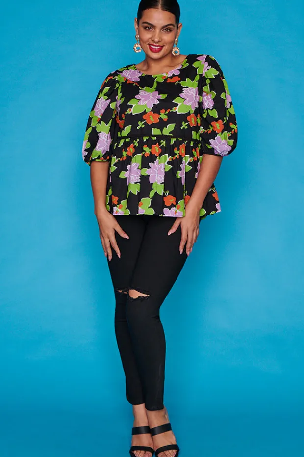 Ebby & I Tops*Atalanta Black Botanics Top