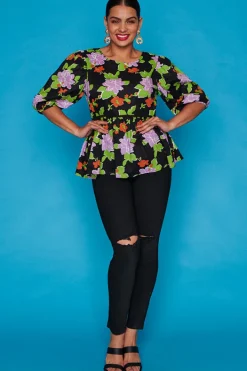 Ebby & I Tops*Atalanta Black Botanics Top