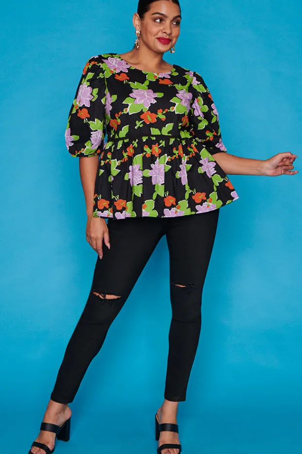 Ebby & I Tops*Atalanta Black Botanics Top