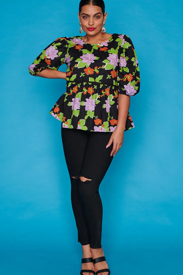 Ebby & I Tops*Atalanta Black Botanics Top