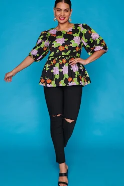 Ebby & I Tops*Atalanta Black Botanics Top