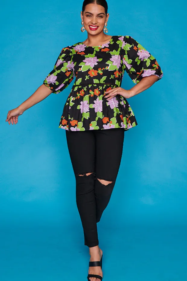 Ebby & I Tops*Atalanta Black Botanics Top