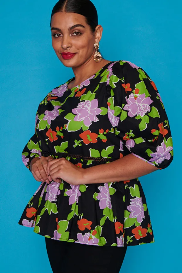 Ebby & I Tops*Atalanta Black Botanics Top