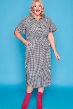 Lorraine Designs Casual Dresses | Shirt Dresses*Between The Lines Black Gingham Dress