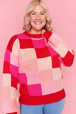 Lorraine Designs Knits & Cardigans*Check Mate Pink and Red Knit