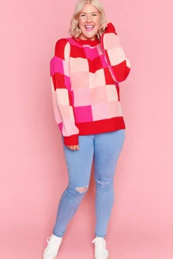 Lorraine Designs Knits & Cardigans*Check Mate Pink and Red Knit