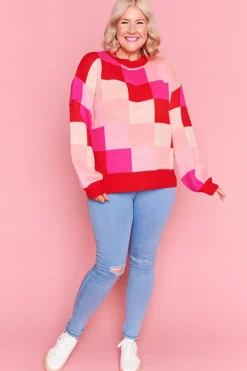 Lorraine Designs Knits & Cardigans*Check Mate Pink and Red Knit