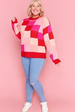 Lorraine Designs Knits & Cardigans*Check Mate Pink and Red Knit