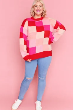 Lorraine Designs Knits & Cardigans*Check Mate Pink and Red Knit