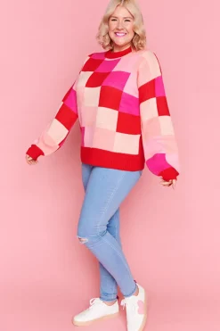 Lorraine Designs Knits & Cardigans*Check Mate Pink and Red Knit