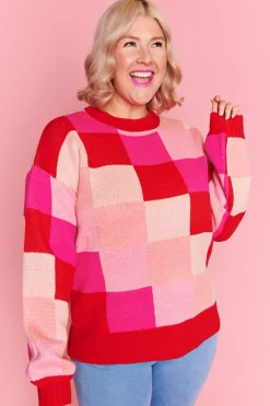Lorraine Designs Knits & Cardigans*Check Mate Pink and Red Knit