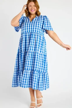 Lorraine Designs Loose Dresses | Midi Dresses*Clara Cobalt Gingham Dress