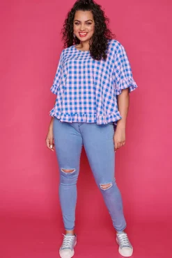 Label of Love Tops*Clio Blue Check Blouse