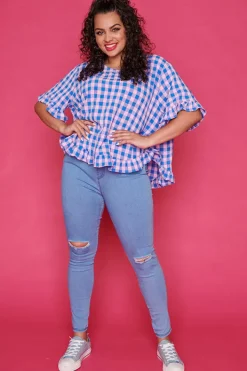Label of Love Tops*Clio Blue Check Blouse