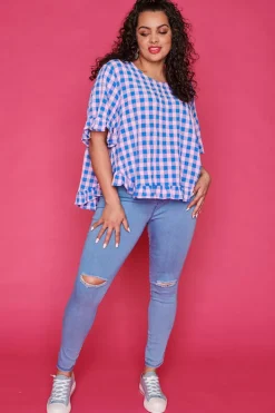 Label of Love Tops*Clio Blue Check Blouse